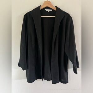 Connie‎ Roberson Black Open Front Collared Linen Lightweight Blazer Size Large